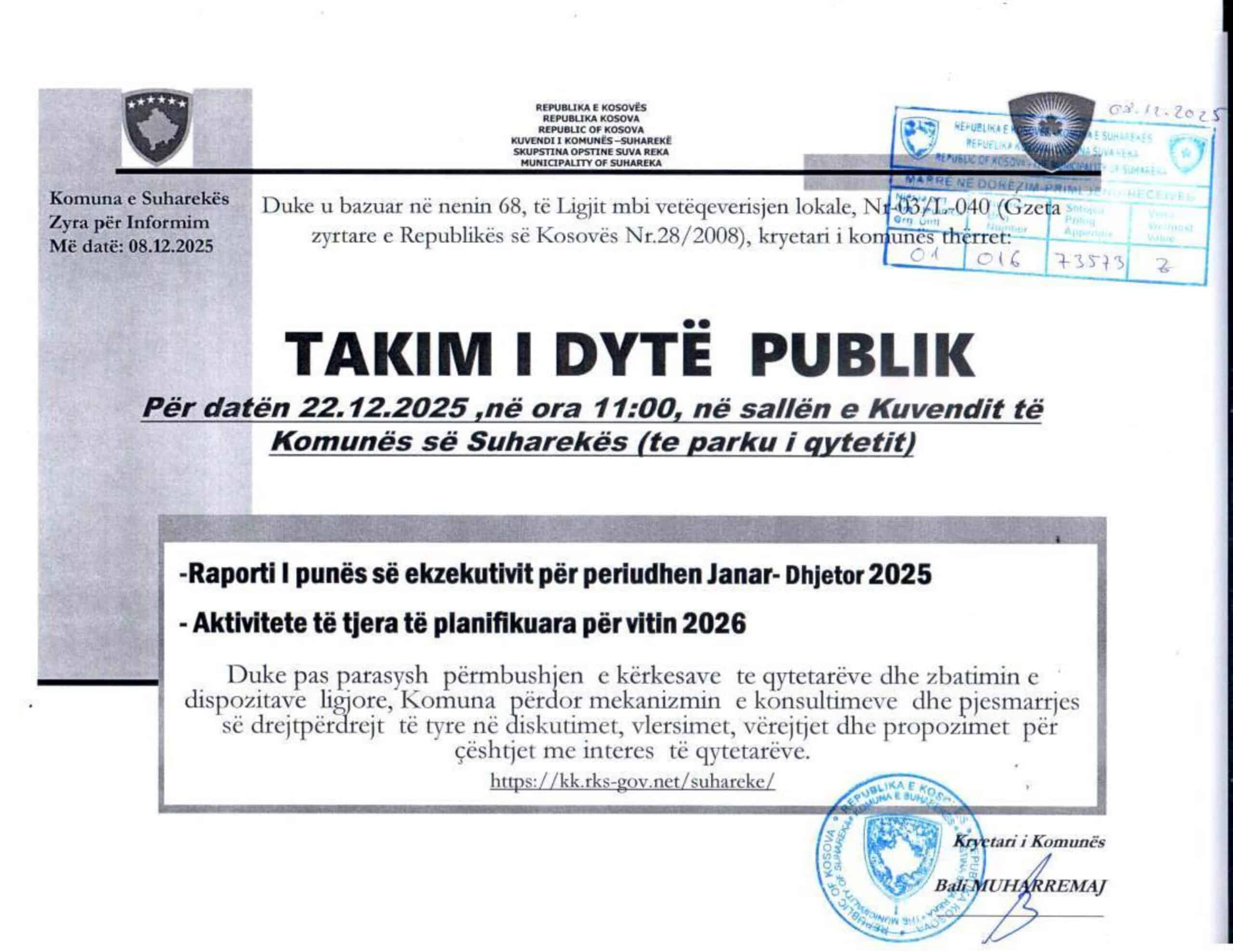 Takimi i dyte publik i kryetarit me qytetare per vitin 2025