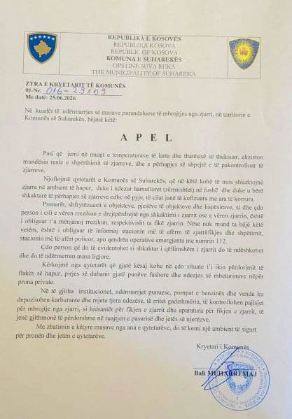 Apel për Kujdes dhe Parandalim të Zjarreve